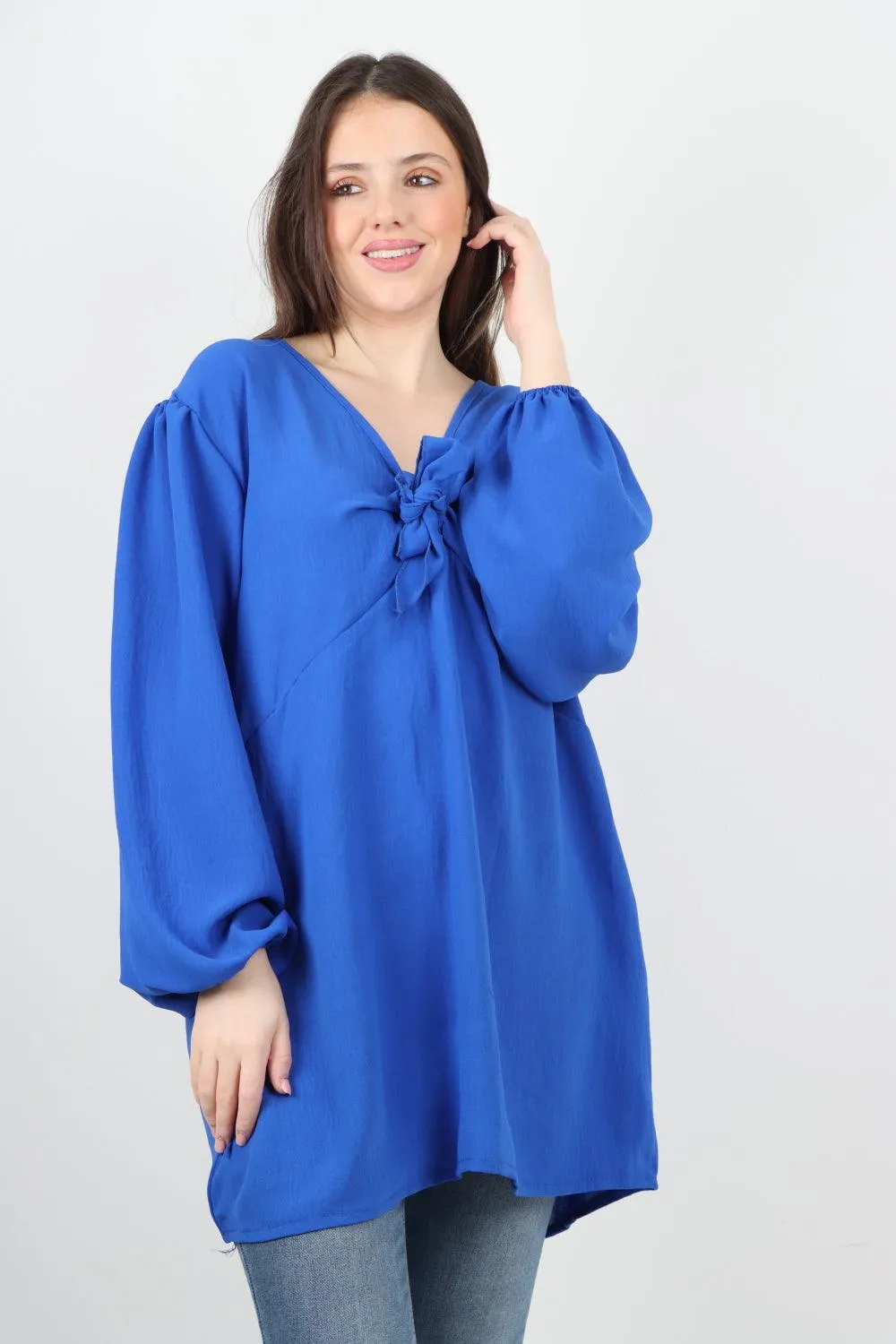 Plain Tie Front Full Sleeve Plain Tunic Top