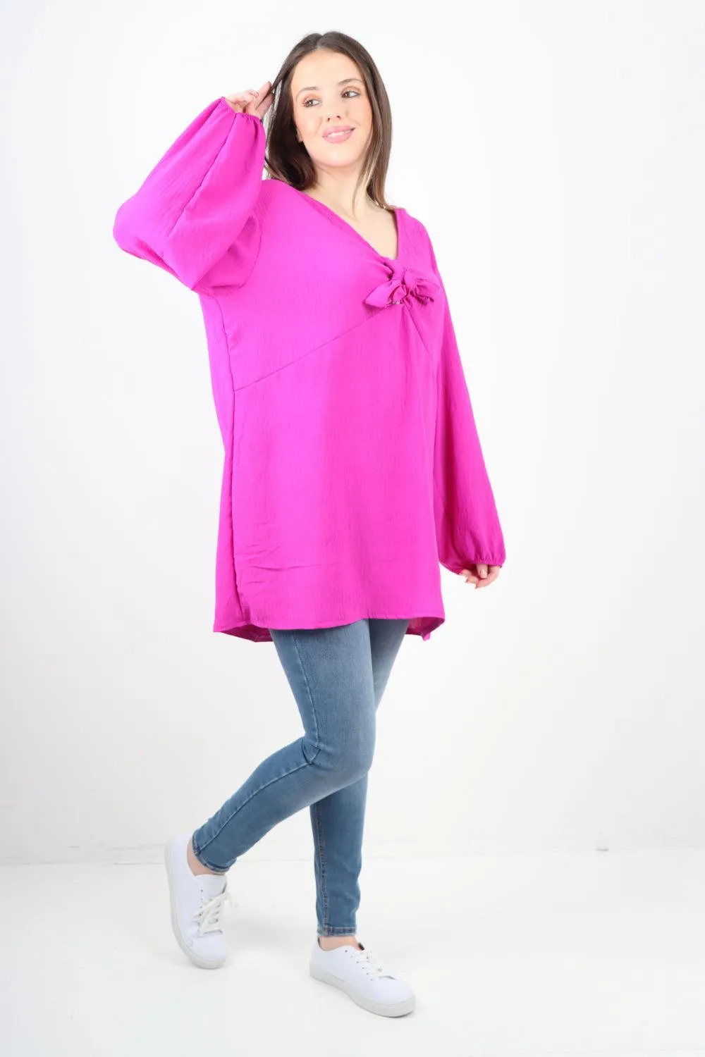 Plain Tie Front Full Sleeve Plain Tunic Top