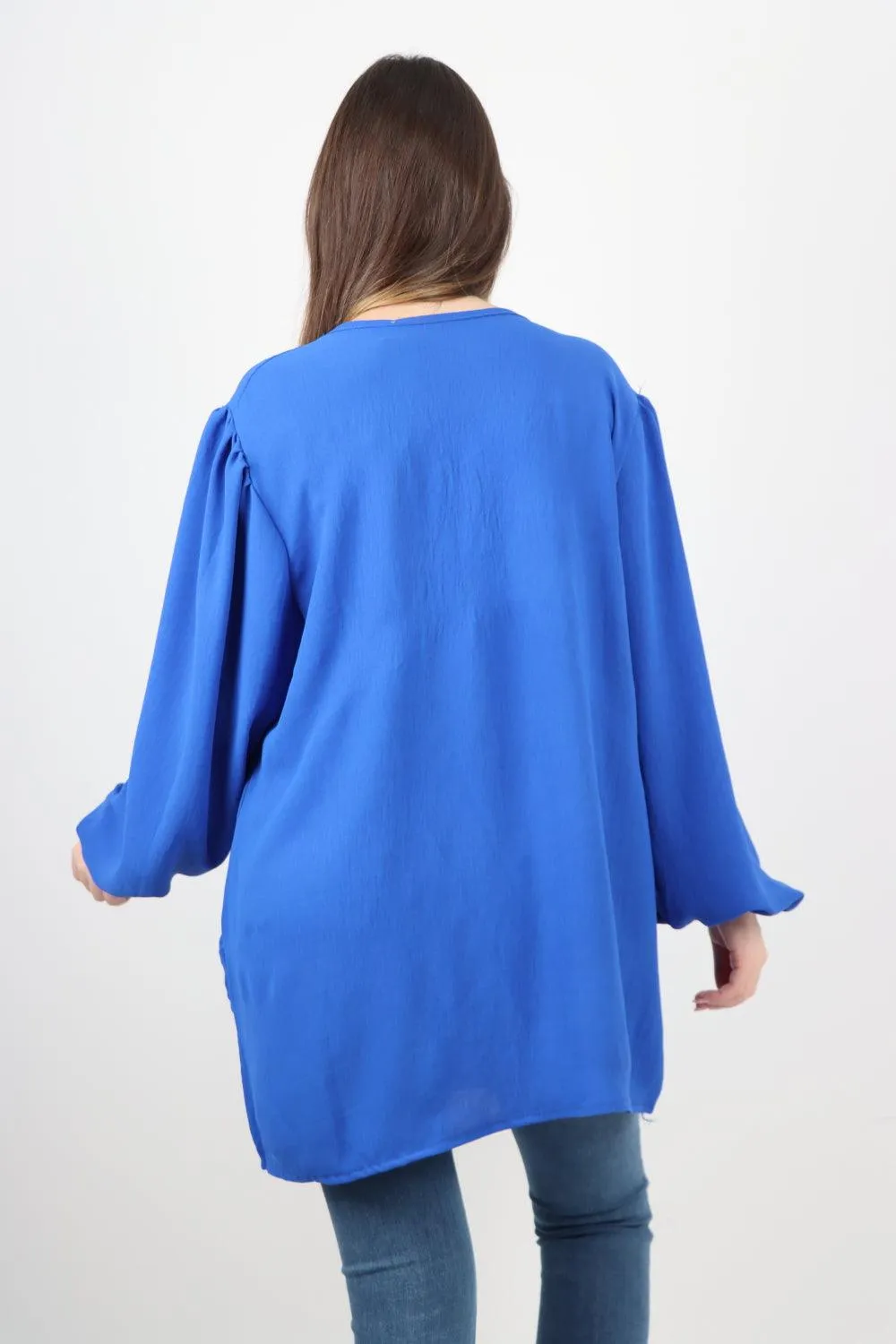 Plain Tie Front Full Sleeve Plain Tunic Top