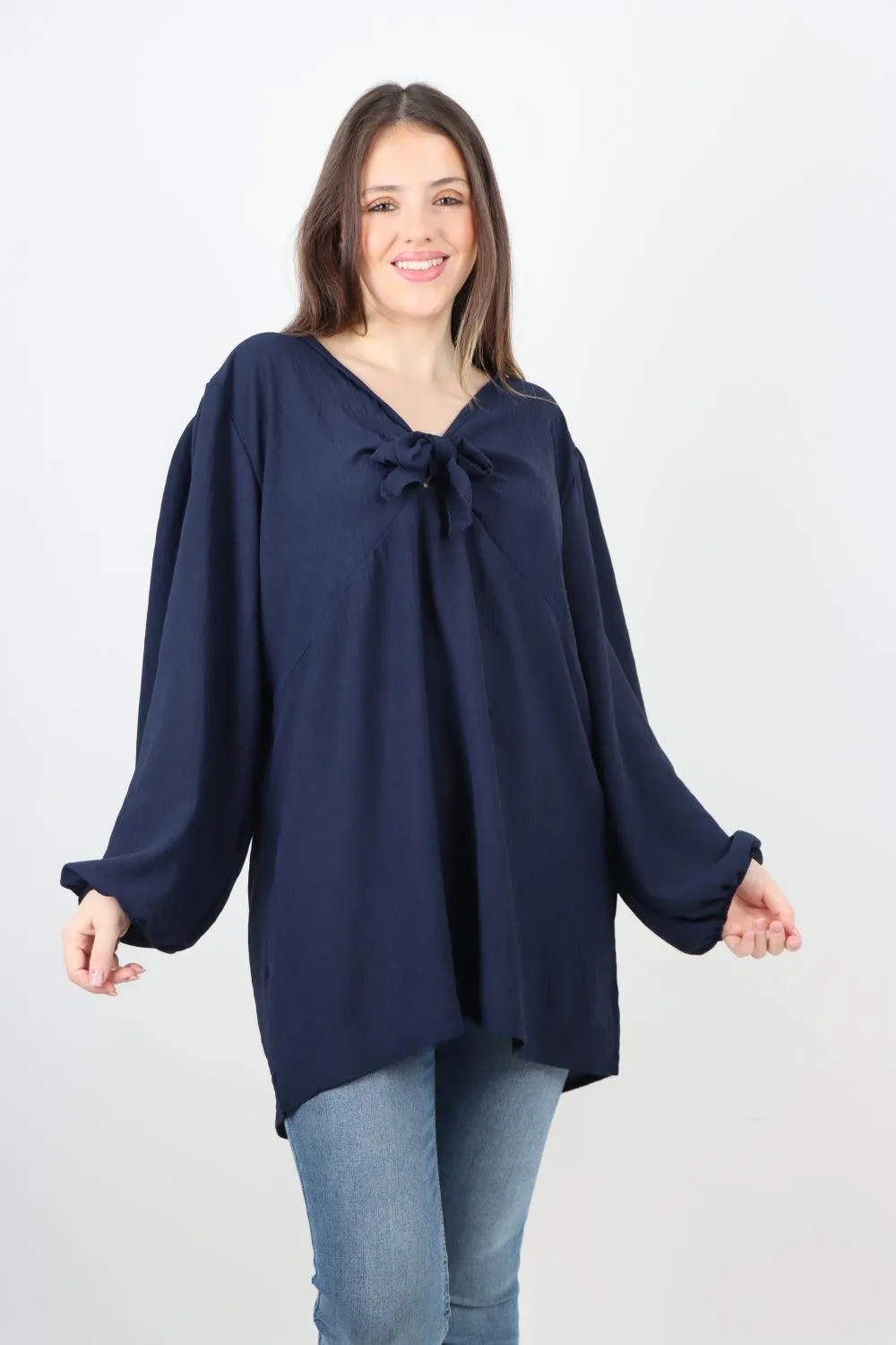 Plain Tie Front Full Sleeve Plain Tunic Top