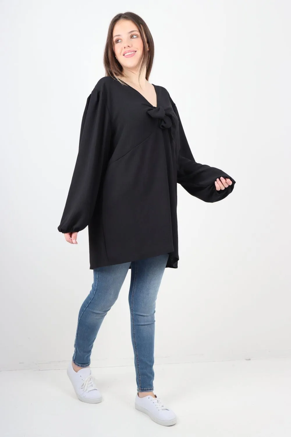 Plain Tie Front Full Sleeve Plain Tunic Top