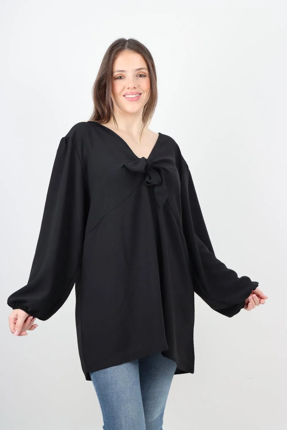 Plain Tie Front Full Sleeve Plain Tunic Top