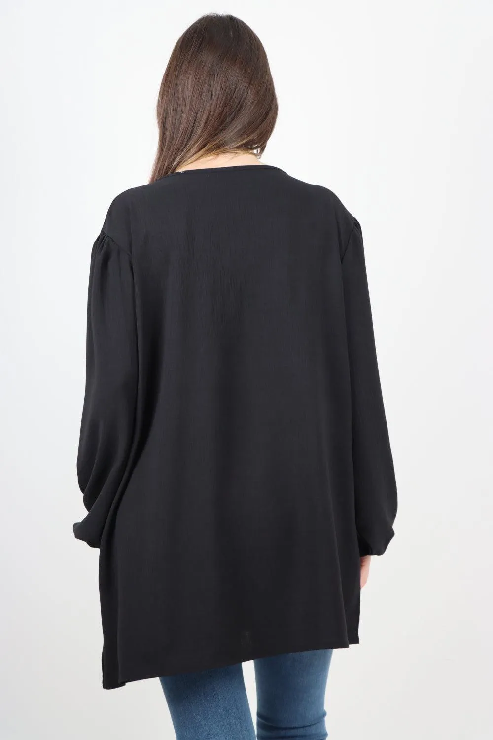 Plain Tie Front Full Sleeve Plain Tunic Top