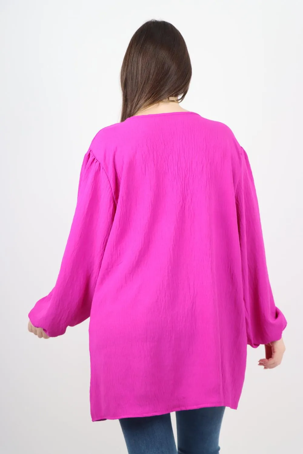 Plain Tie Front Full Sleeve Plain Tunic Top