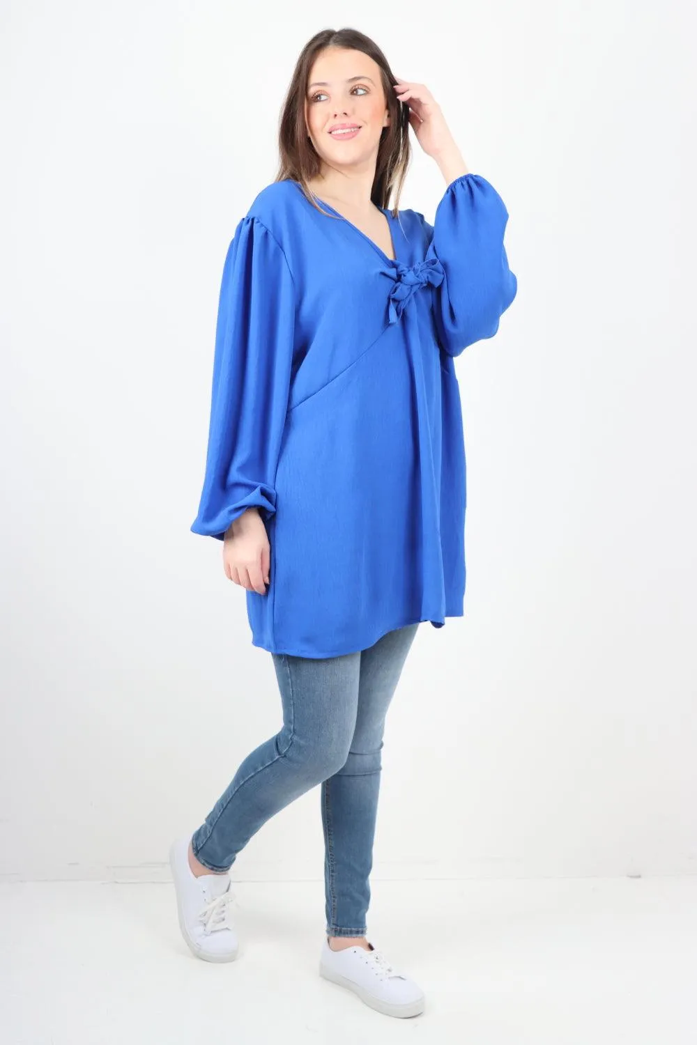 Plain Tie Front Full Sleeve Plain Tunic Top