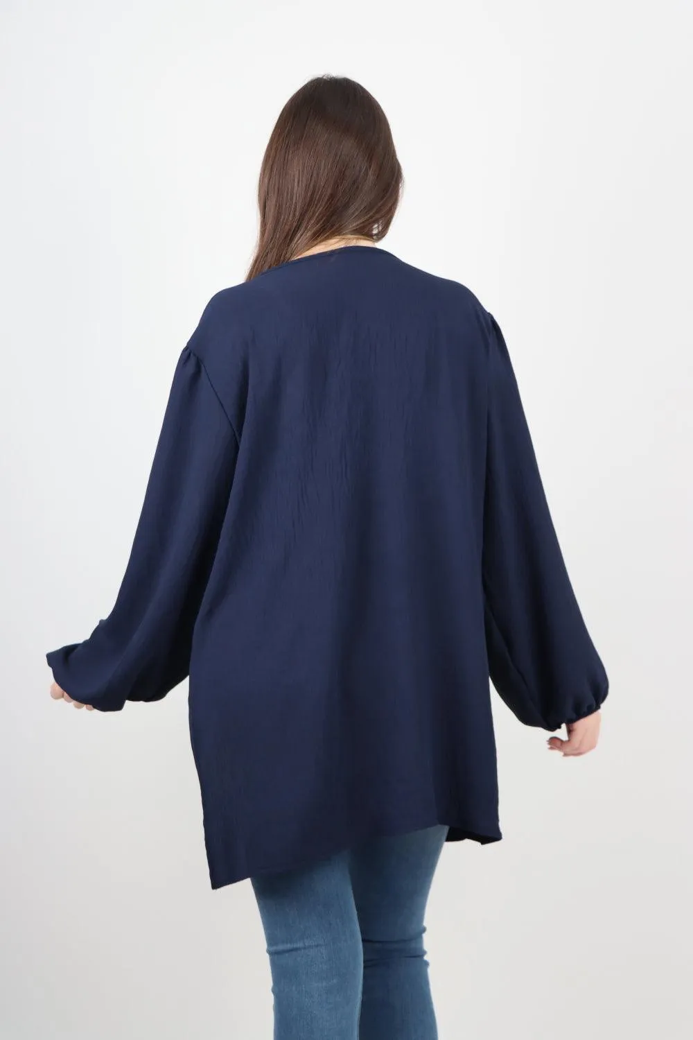 Plain Tie Front Full Sleeve Plain Tunic Top