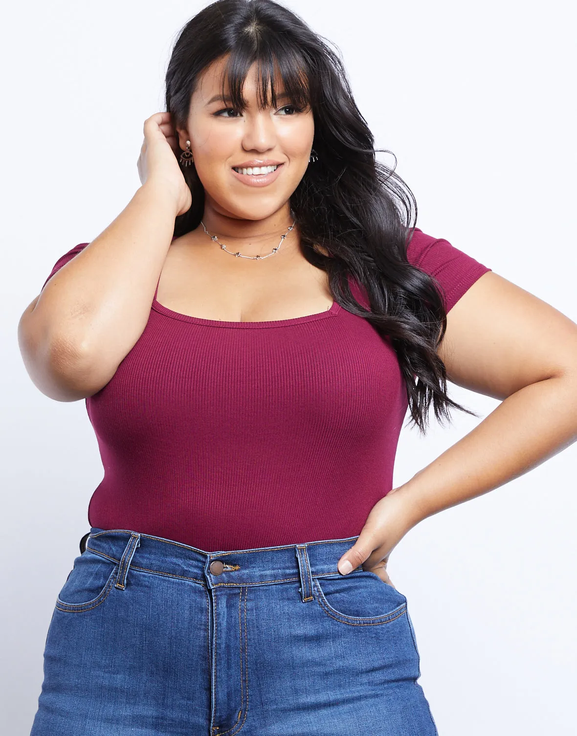 Plus Size Fair n' Square Ribbed Bodysuit