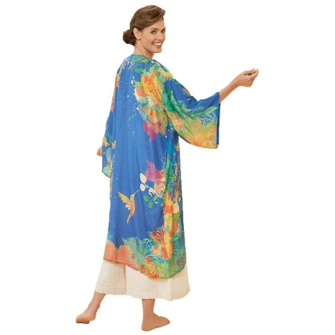 Powder Hummingbird Kimono Gown - Denim Blue