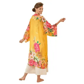 Powder Impressionist Floral Kimono Gown - Mustard Yellow