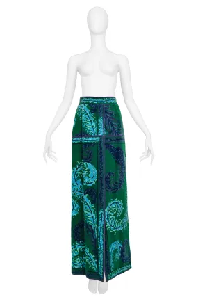 PUCCI GREEN & BLUE VELVET HOSTESS SKIRT WITH FEATHER PRINT