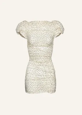 Puff sleeve mini dress in cream dots