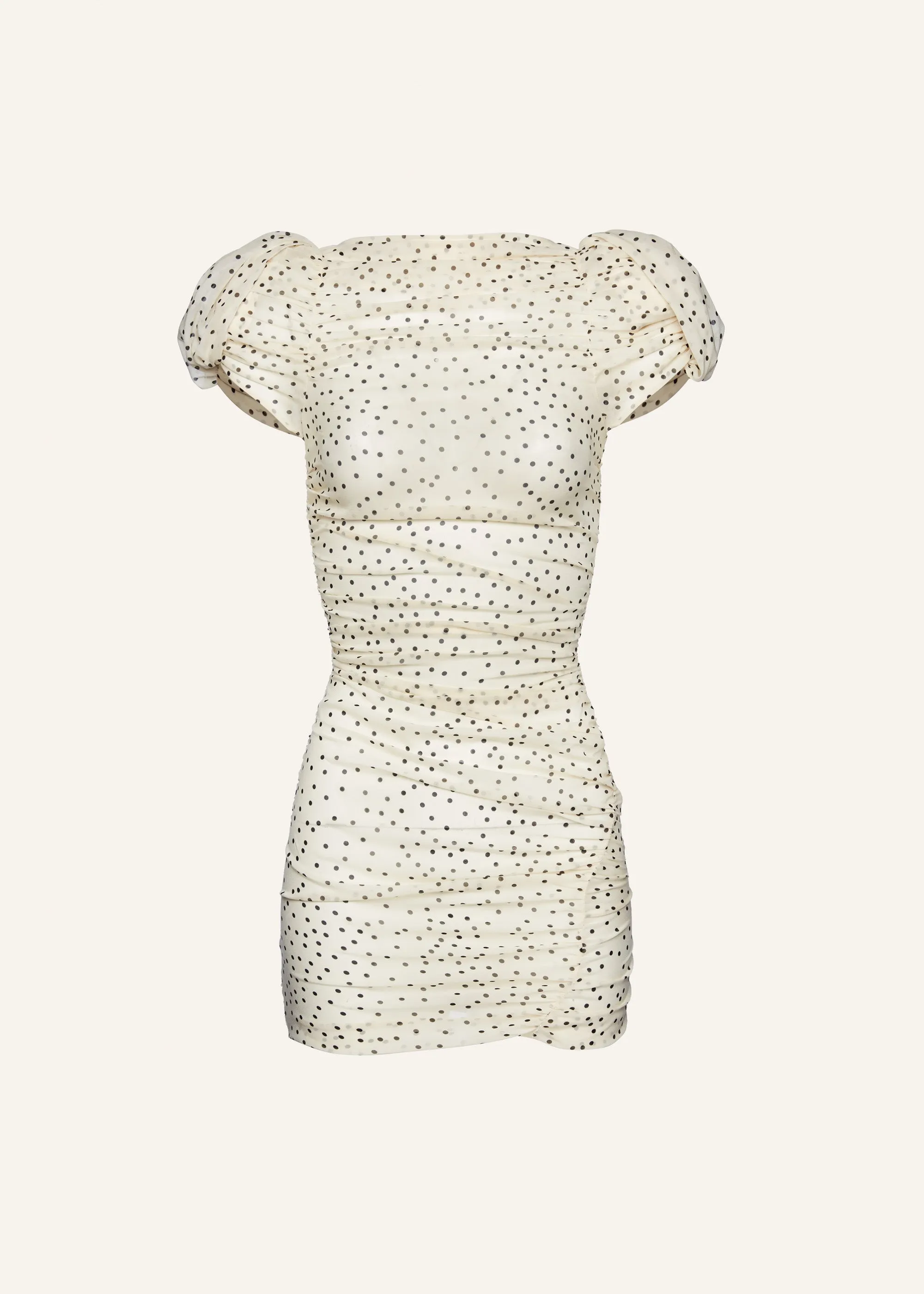 Puff sleeve mini dress in cream dots