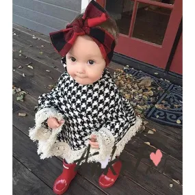 "Anaya" Black and White Checked Girls Poncho