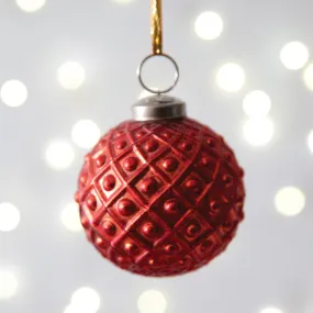 Red Diamond Patterned Mercury Glass Ornament - Set of 4