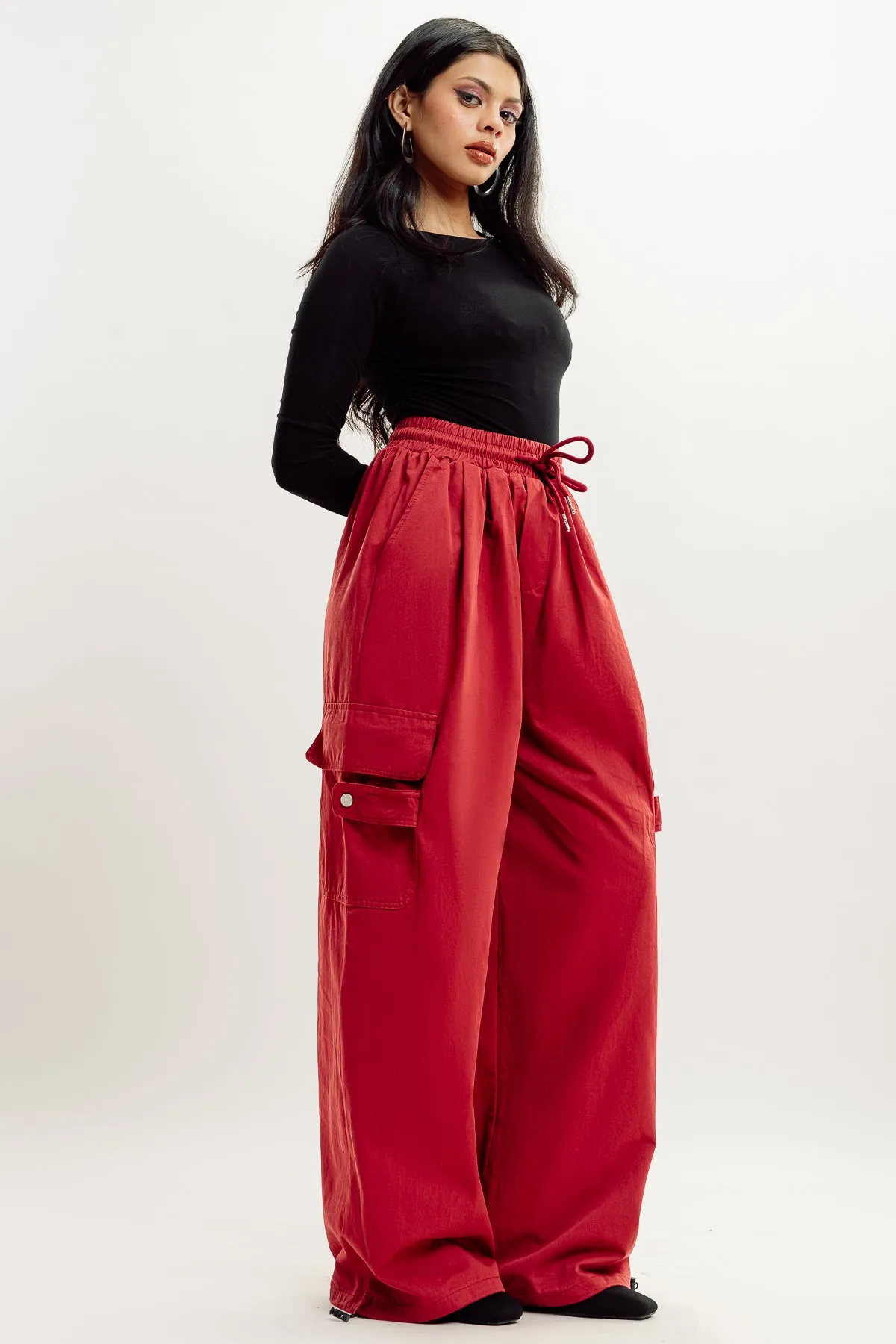 Red Drawstring Cargo Pant