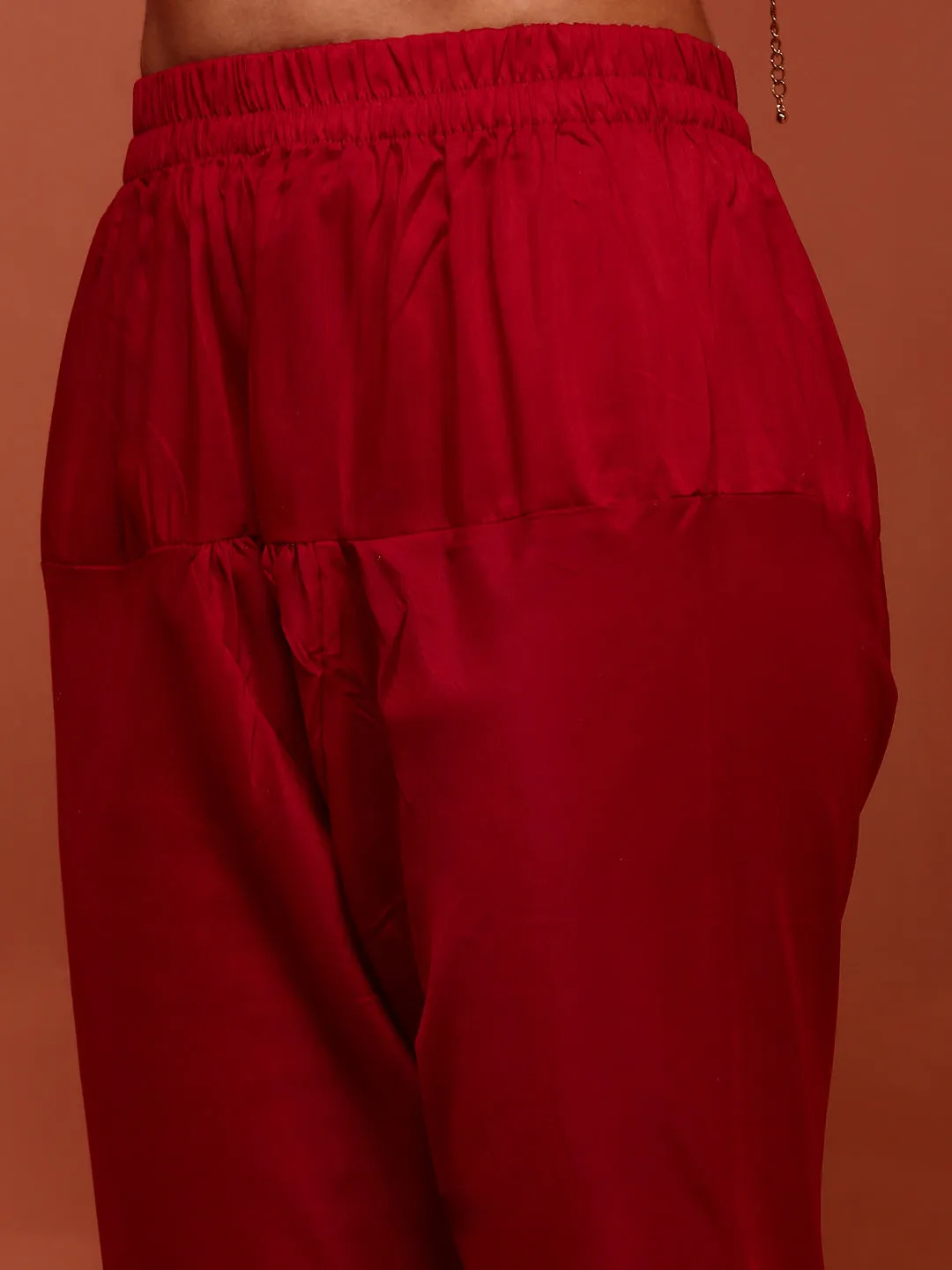 Red Kalidar Brocade Kurta Set