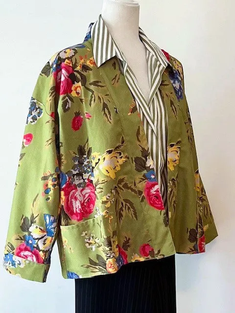 Rich Vibrant Cotton Kimono Style Jacket, Fully Reversible (Lime)