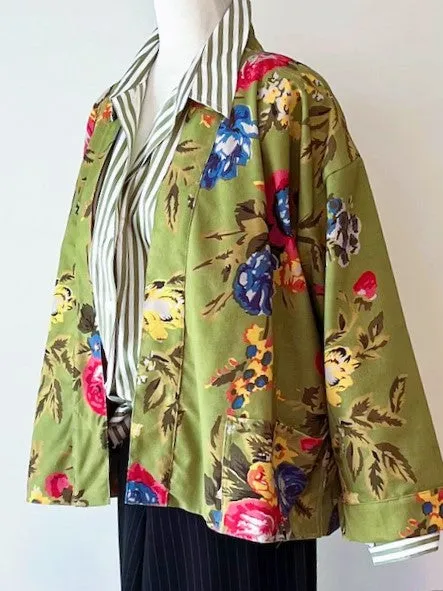 Rich Vibrant Cotton Kimono Style Jacket, Fully Reversible (Lime)