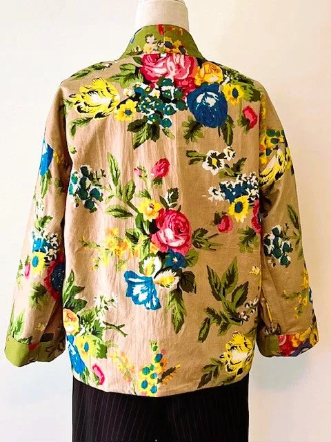 Rich Vibrant Cotton Kimono Style Jacket, Fully Reversible (Lime)