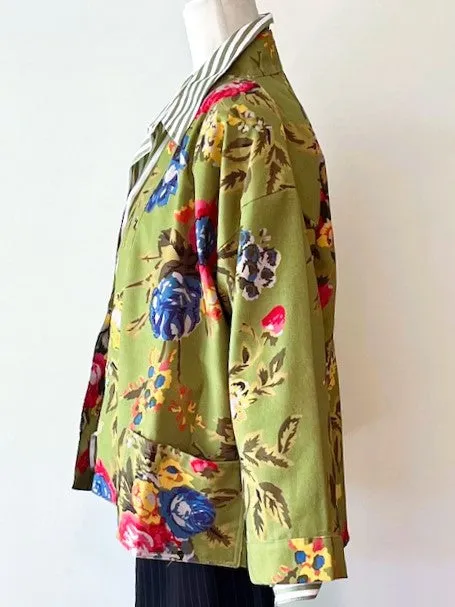 Rich Vibrant Cotton Kimono Style Jacket, Fully Reversible (Lime)