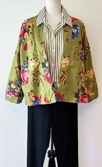 Rich Vibrant Cotton Kimono Style Jacket, Fully Reversible (Lime)