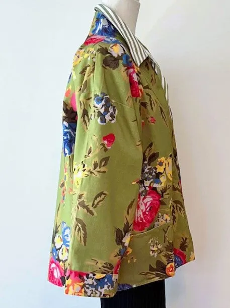 Rich Vibrant Cotton Kimono Style Jacket, Fully Reversible (Lime)