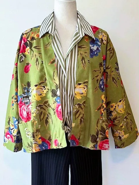 Rich Vibrant Cotton Kimono Style Jacket, Fully Reversible (Lime)