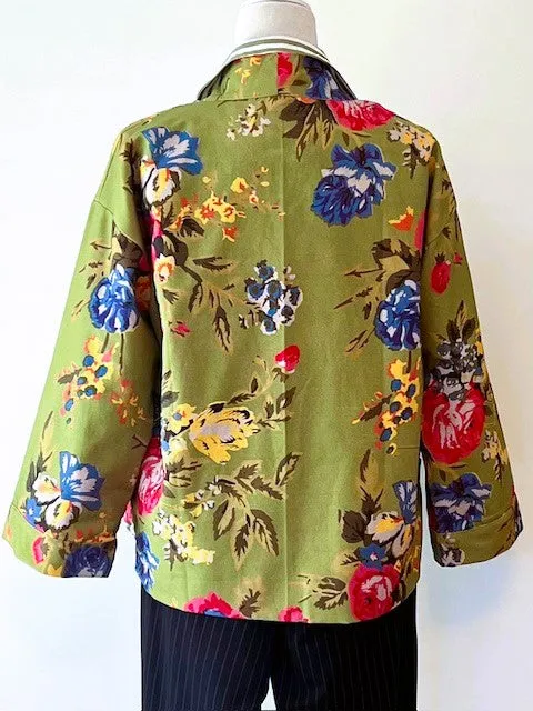 Rich Vibrant Cotton Kimono Style Jacket, Fully Reversible (Lime)