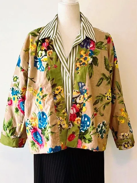 Rich Vibrant Cotton Kimono Style Jacket, Fully Reversible (Lime)