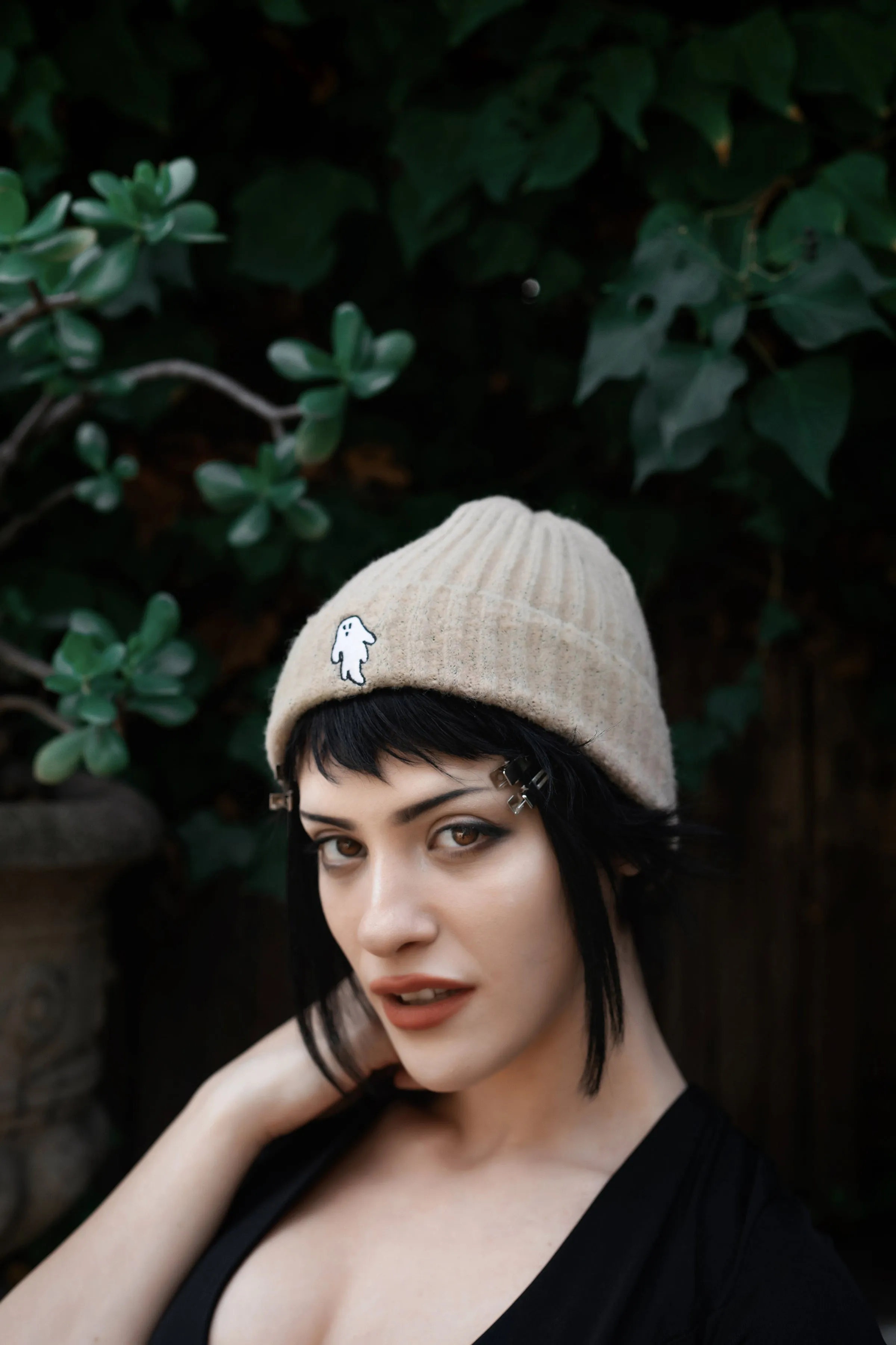 Scarecrow Beige | Ghostie Embroidered & Reversible Knit Beanie