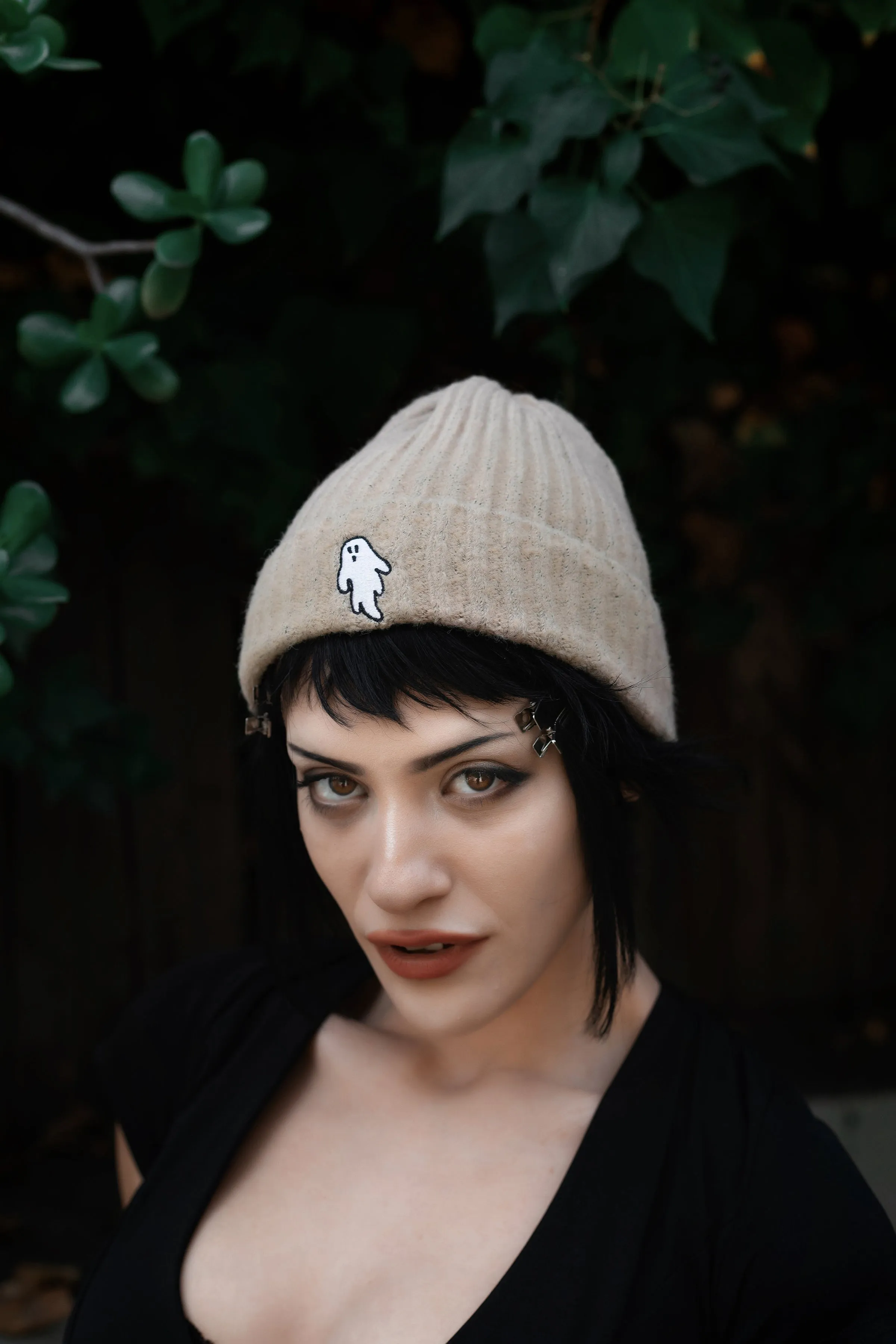 Scarecrow Beige | Ghostie Embroidered & Reversible Knit Beanie