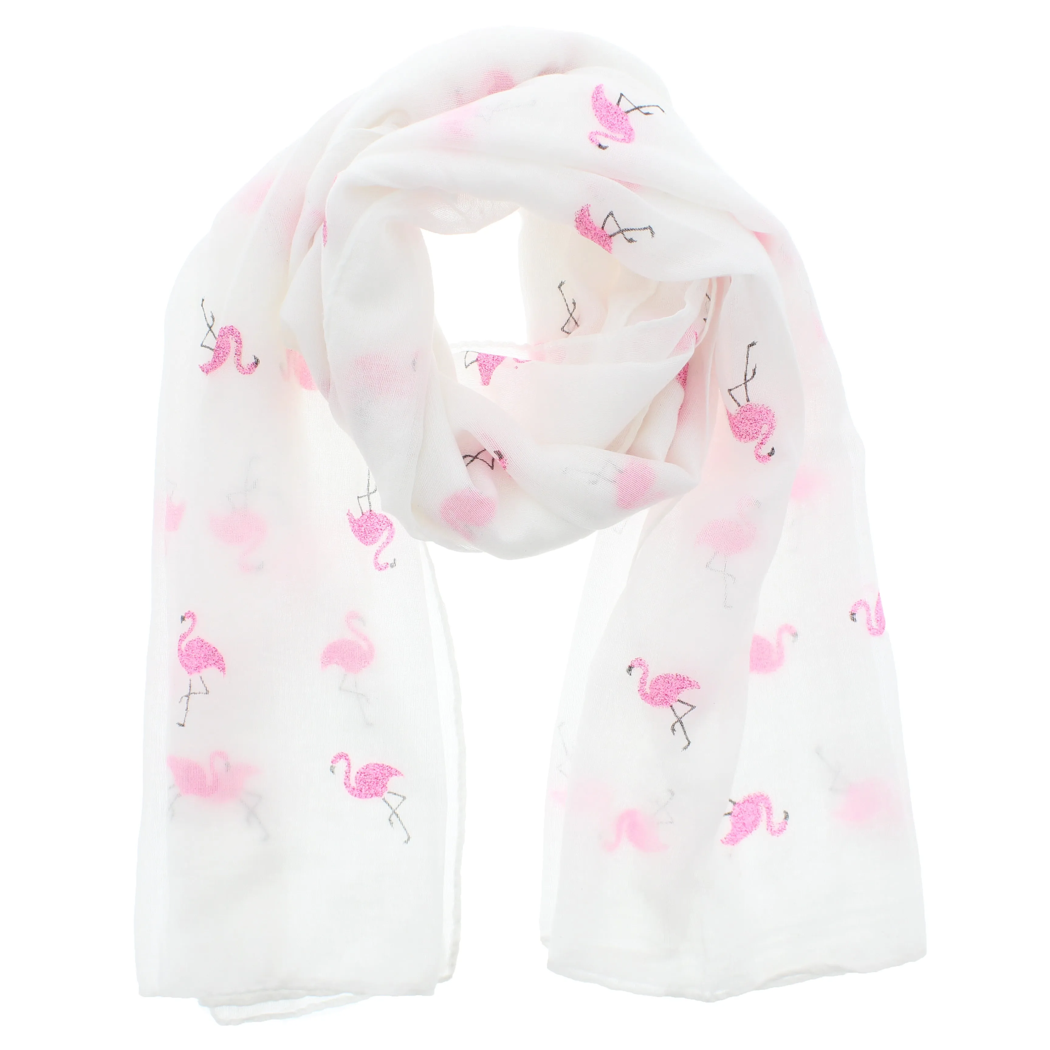 Scarf with Glitter Flamingoes