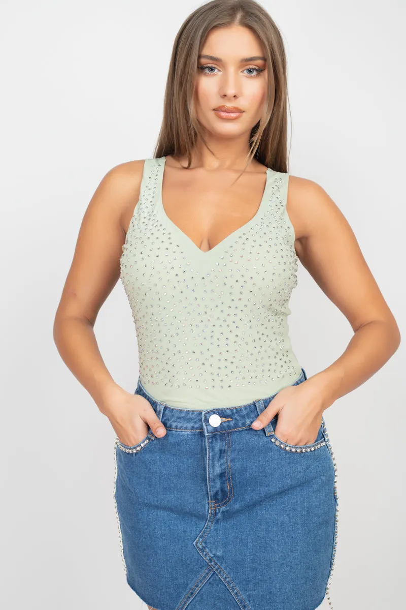 Scoop V Neck Stone Bodysuit