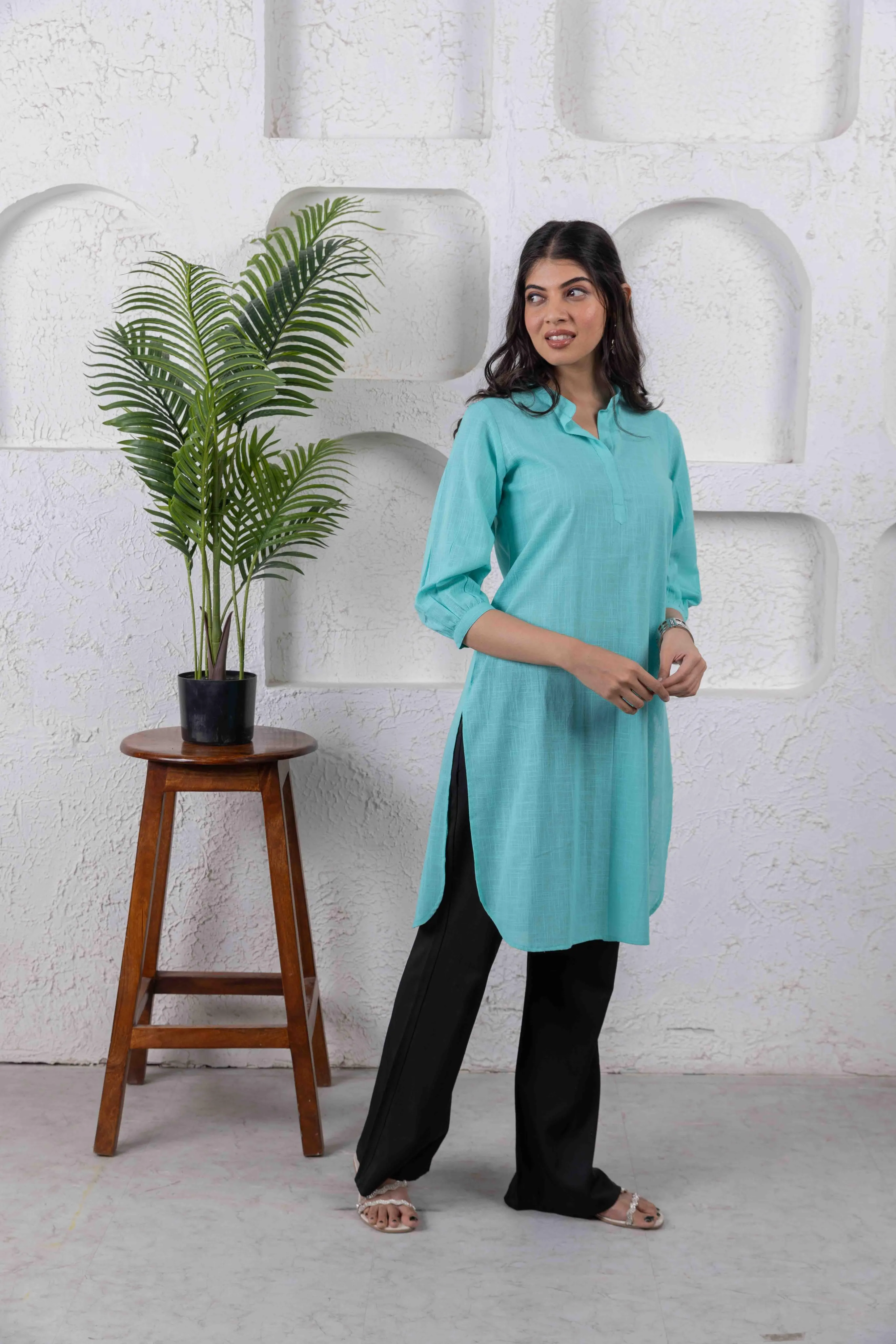 Sea Green Regular Long Cotton Tunic