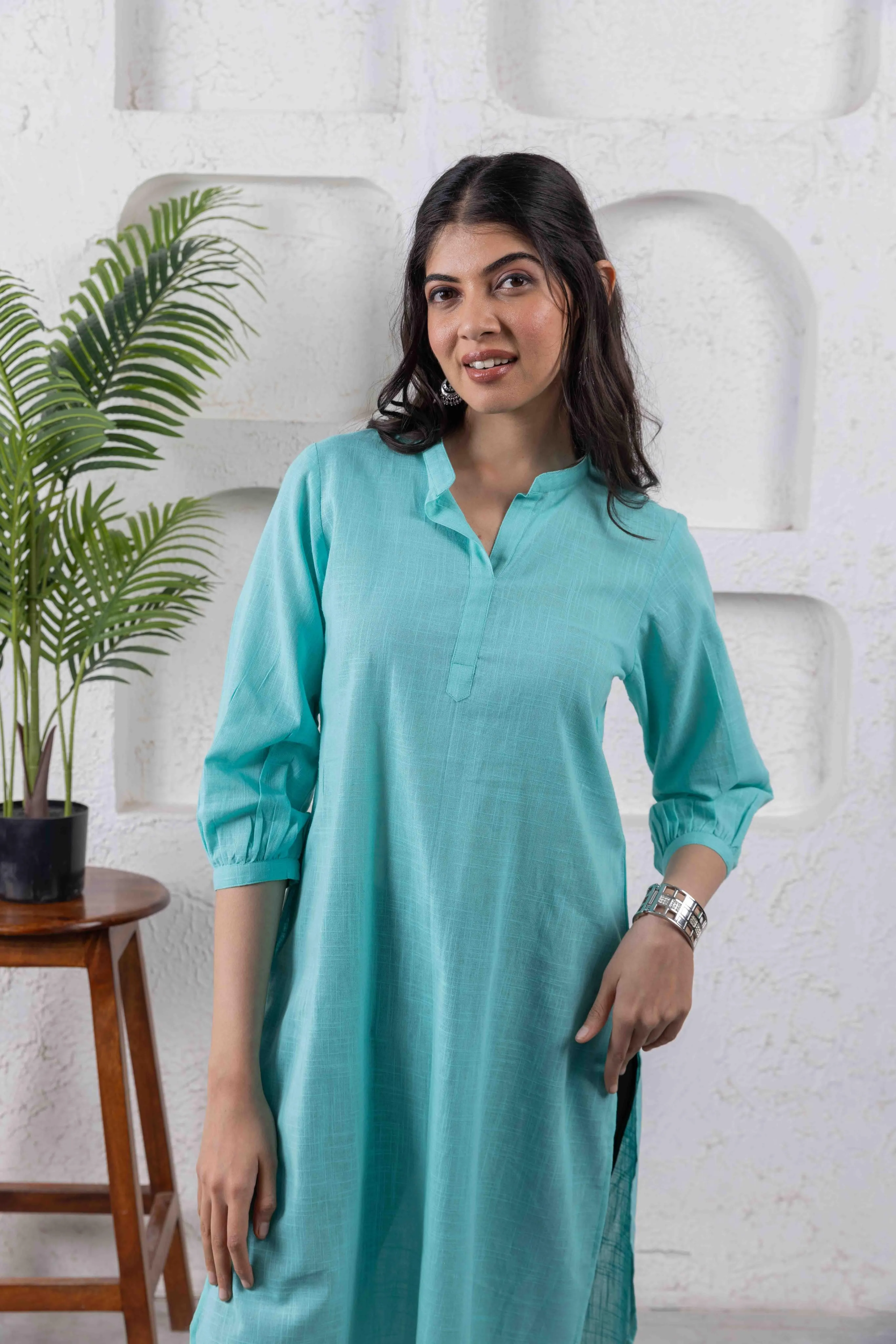 Sea Green Regular Long Cotton Tunic