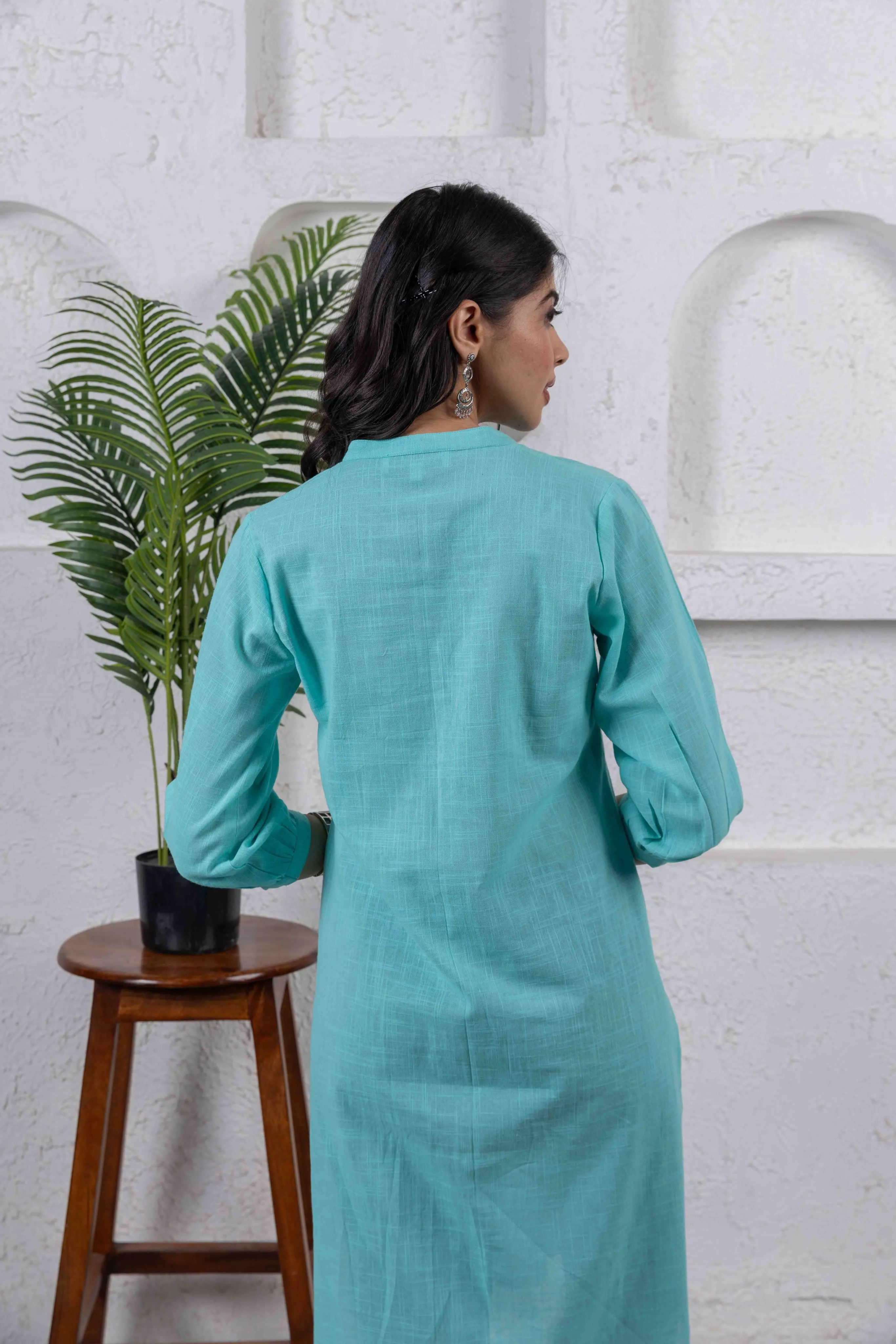 Sea Green Regular Long Cotton Tunic