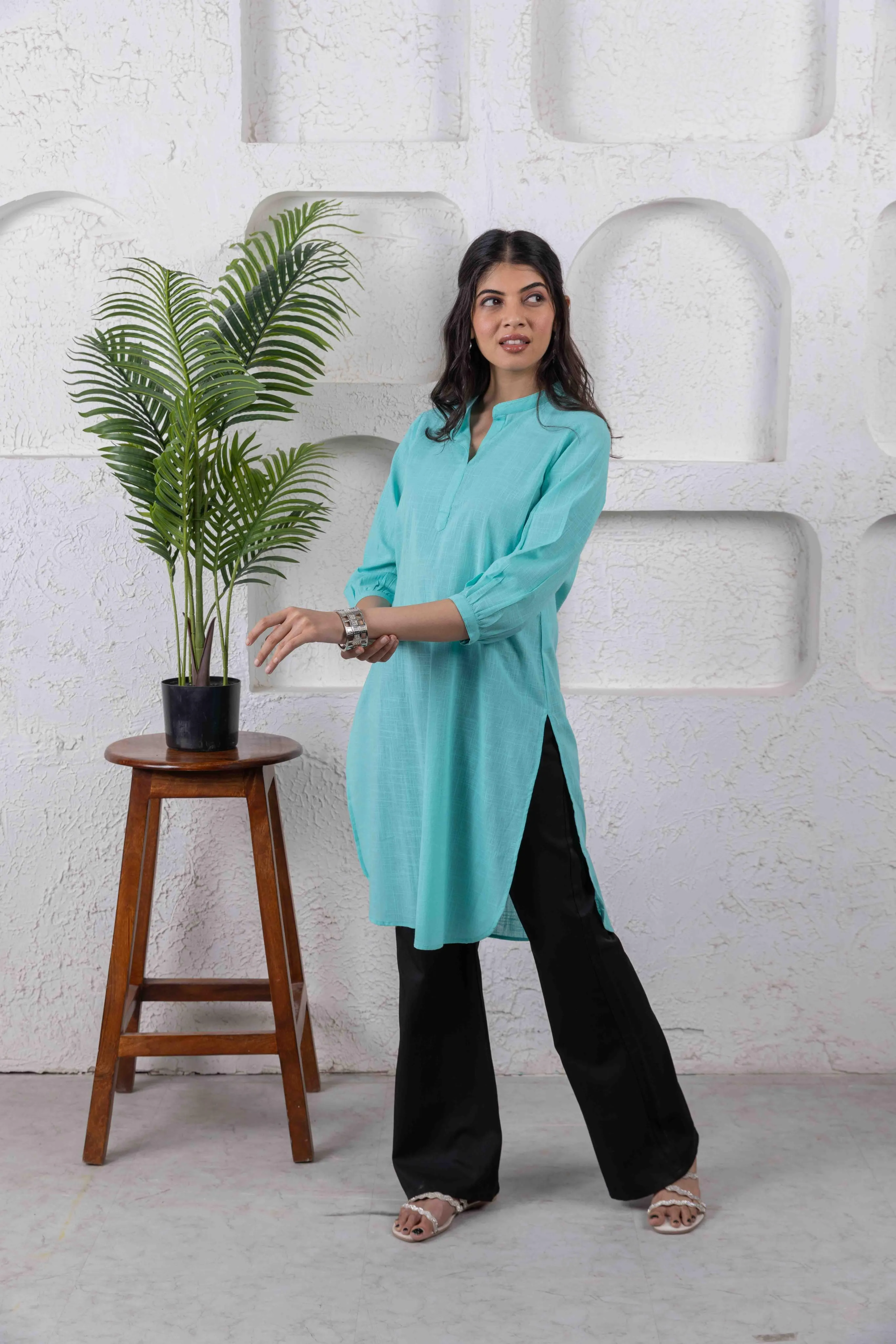 Sea Green Regular Long Cotton Tunic