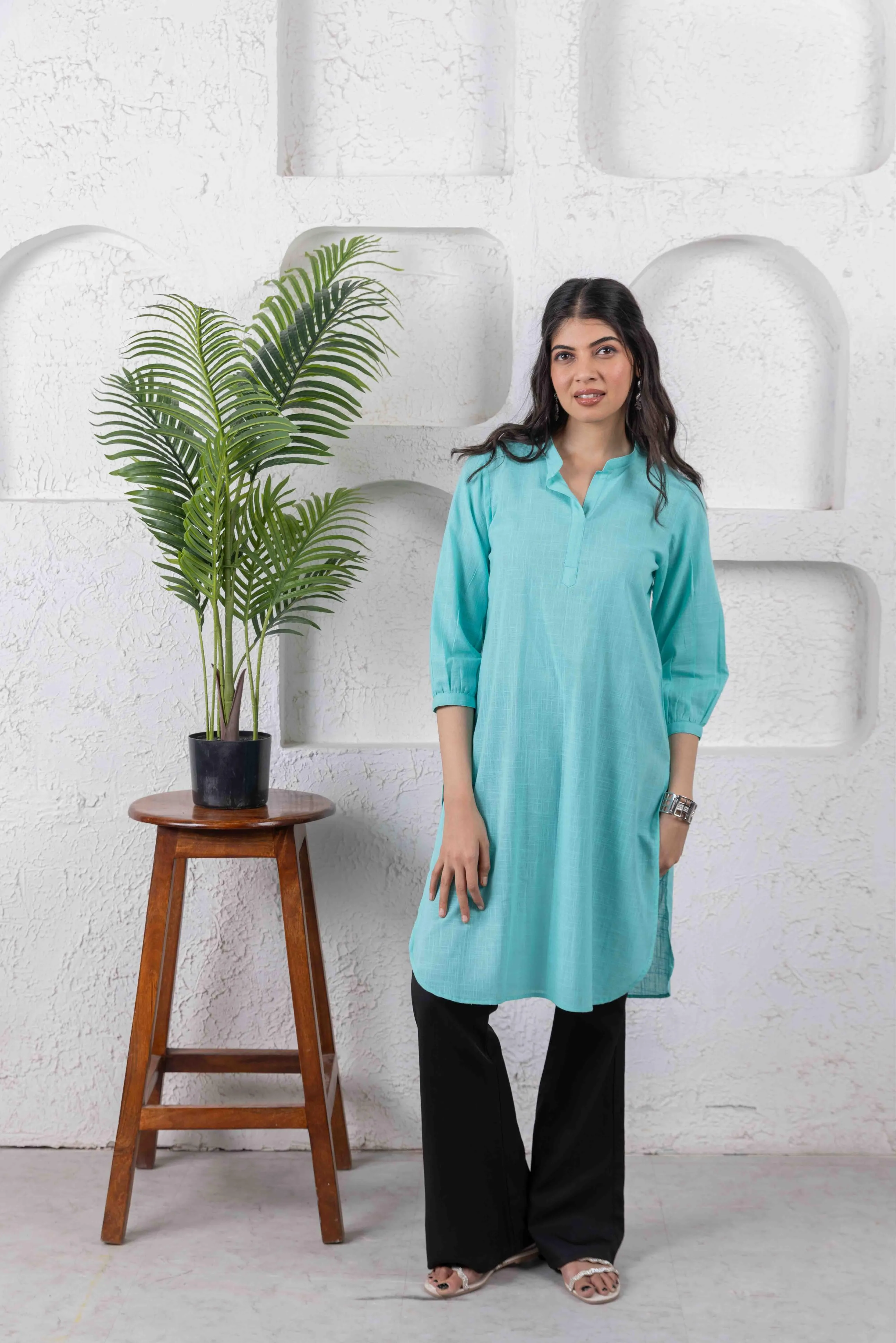 Sea Green Regular Long Cotton Tunic