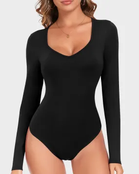 Seamless Long Sleeve V-Neck Sculpting Bodysuit