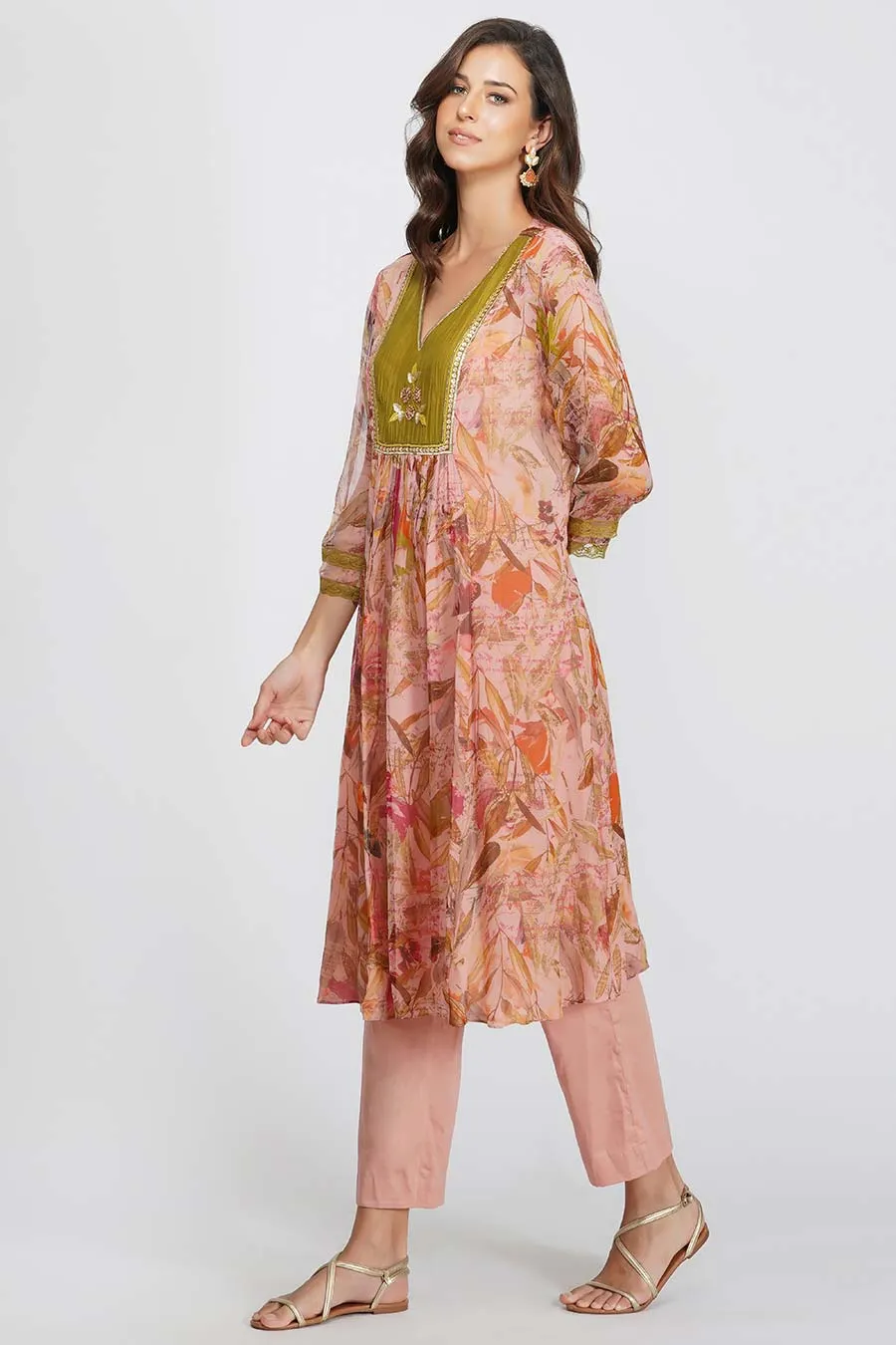 Sequin Flower Panelled Tunic Set