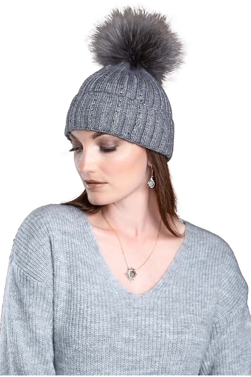 Serena Wool Hat with Detachable Fox Fur Pompom