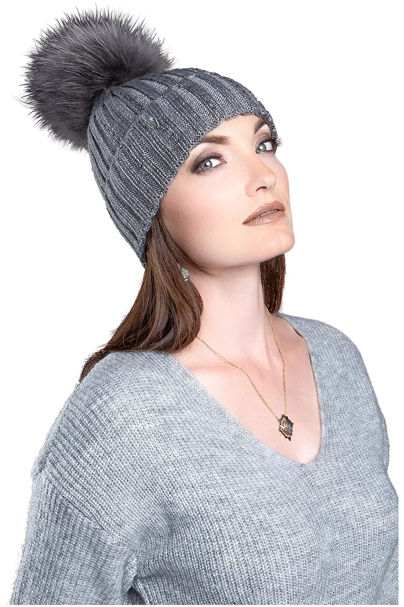 Serena Wool Hat with Detachable Fox Fur Pompom