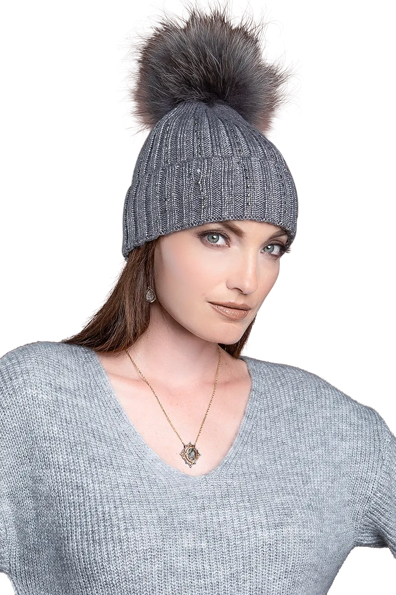 Serena Wool Hat with Detachable Fox Fur Pompom