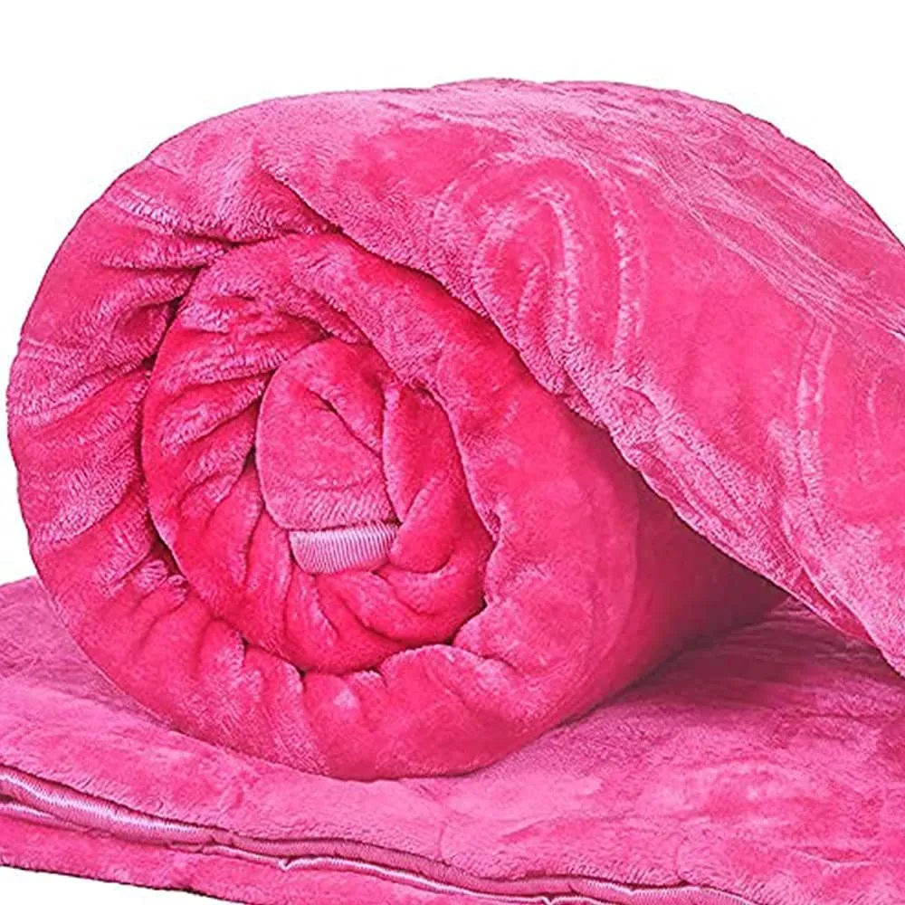 SHREE KARNI EXPORT Pink Double Bed Blanket King Size Heavy Winter Mink Soft AC Room Fleece All Weather Warm Blanket Panipat MadeIN India (Pink, Double)