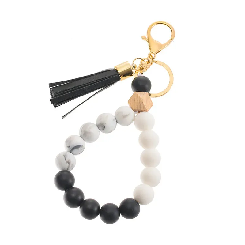 Silicone Beaded Tassel Keychain with Lobster Clasp