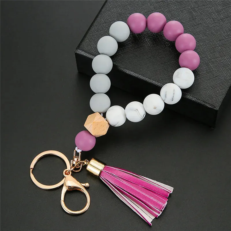 Silicone Beaded Tassel Keychain with Lobster Clasp