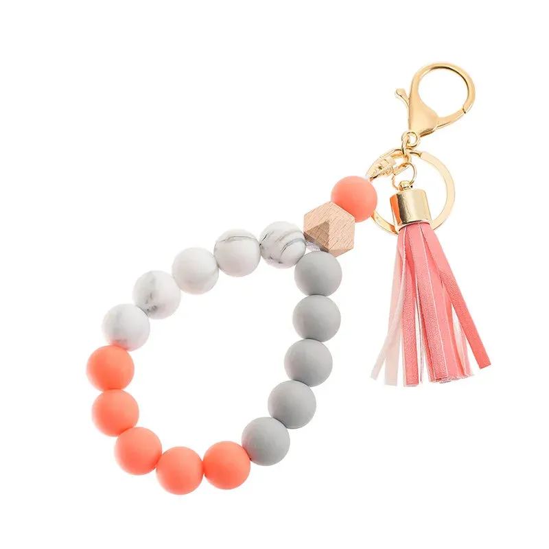 Silicone Beaded Tassel Keychain with Lobster Clasp