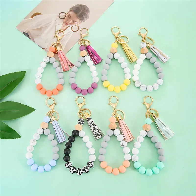 Silicone Beaded Tassel Keychain with Lobster Clasp