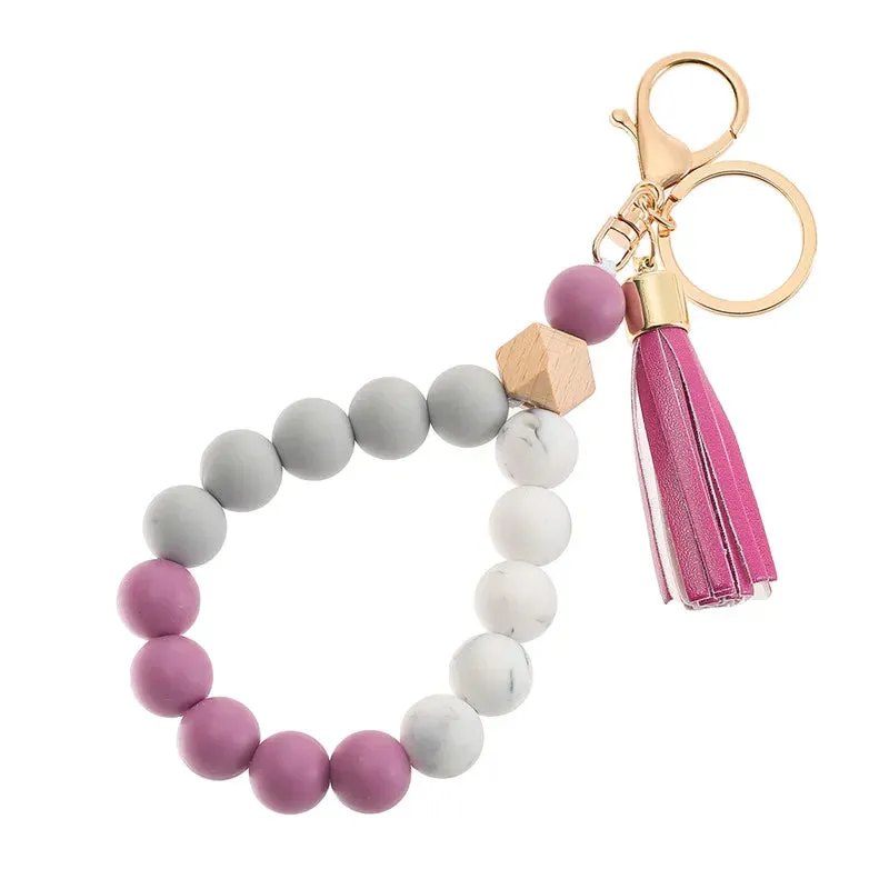 Silicone Beaded Tassel Keychain with Lobster Clasp