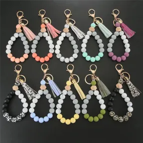 Silicone Beaded Tassel Keychain with Lobster Clasp